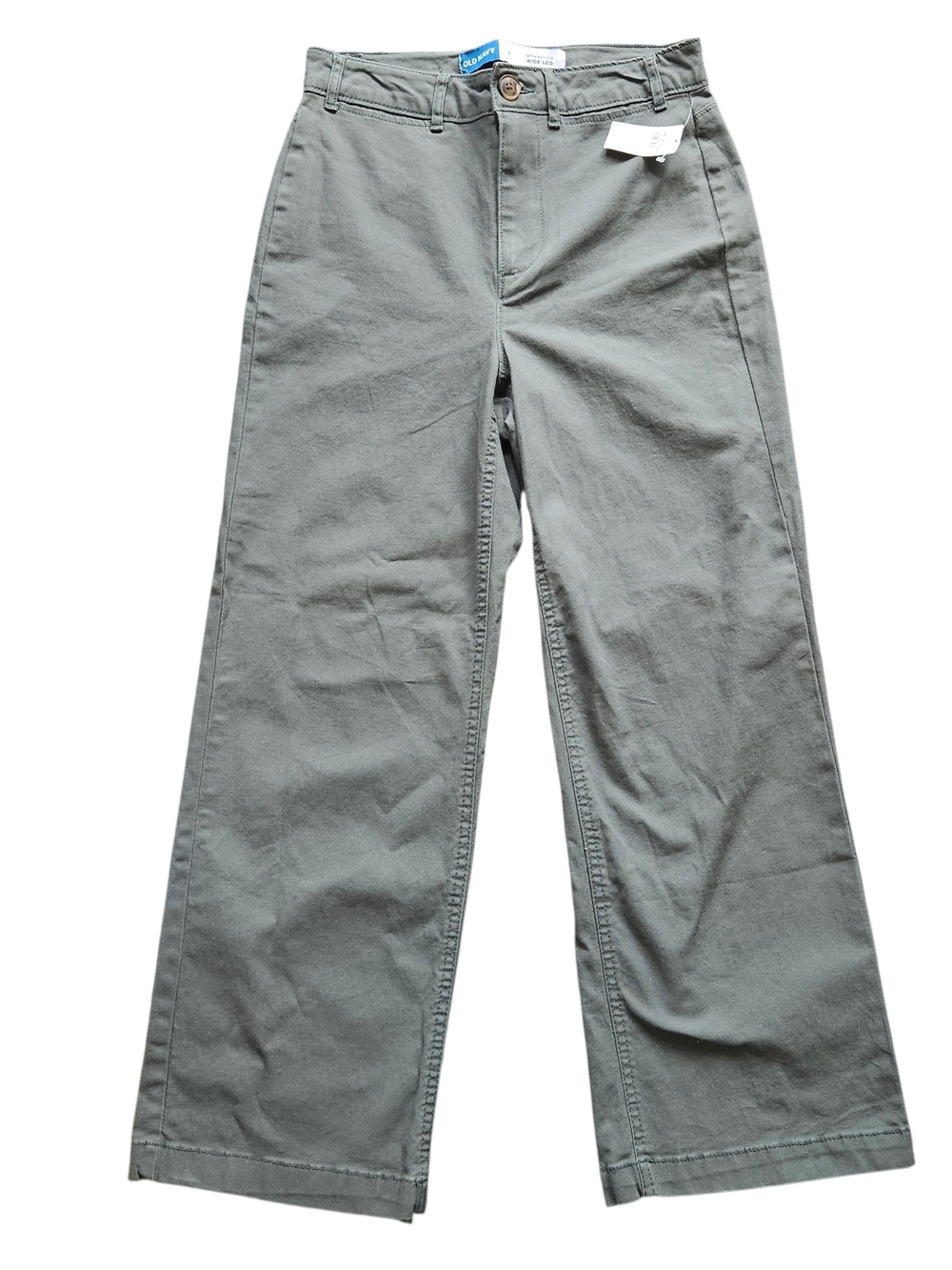 Old Navy Cotton Wide-Leg Pants Khaki Green High Rise Trousers NWT